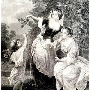 Summer Time Engraving 1859 Victorian Family Playing In Field Art DWY5F